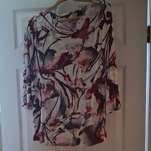 Chico's Watercolor Floral Tunic in White, Plum and Gray